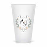 Wildflower wedding monogram design on the original 16 oz clear frosted cup