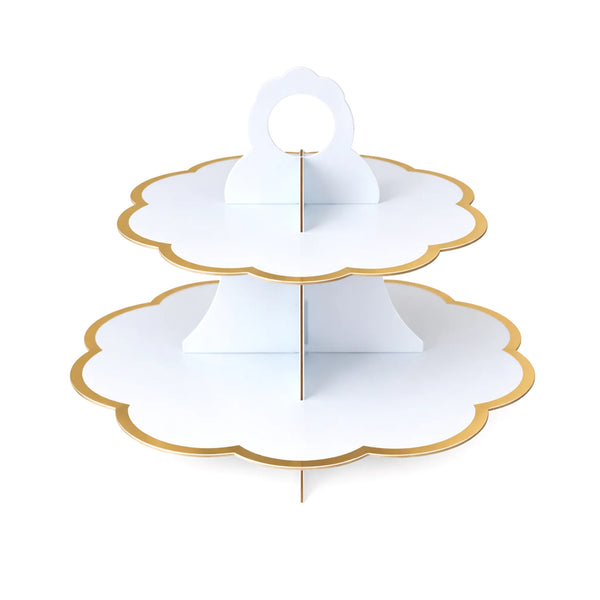 10 Inch Blue 2 Tier Paper Cupcake Stand with Gold Trim