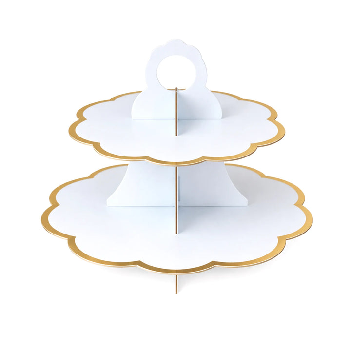 10 Inch Blue 2 Tier Paper Cupcake Stand with Gold Trim