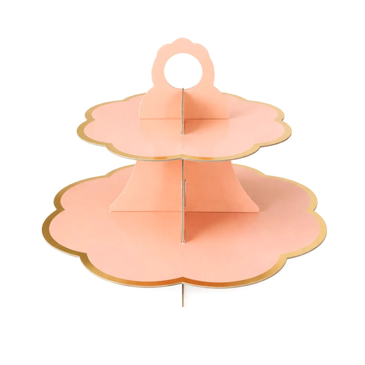 10 Inch Pink 2 Tier Paper Cupcake Stand with Gold Edge