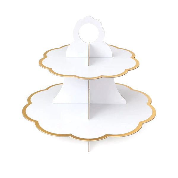 10 Inch White 2 Tier Paper Cupcake Dessert Stand