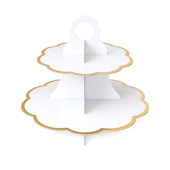 10 Inch White 2 Tier Paper Cupcake Dessert Stand