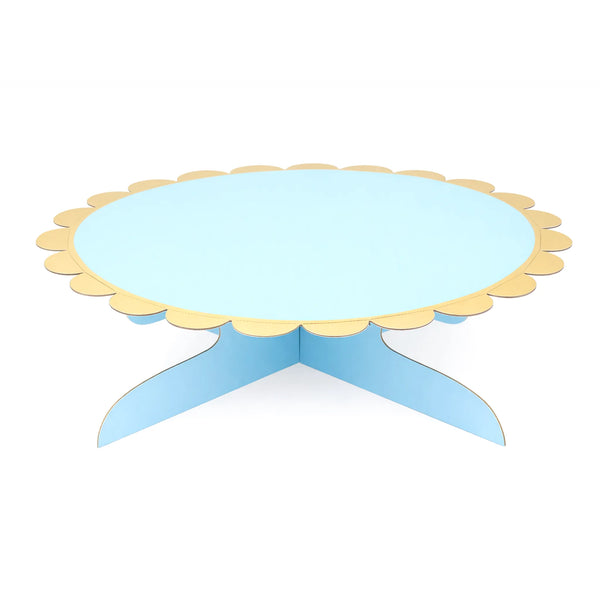 12 Inch Blue Paper Cake Stand with Gold Trim