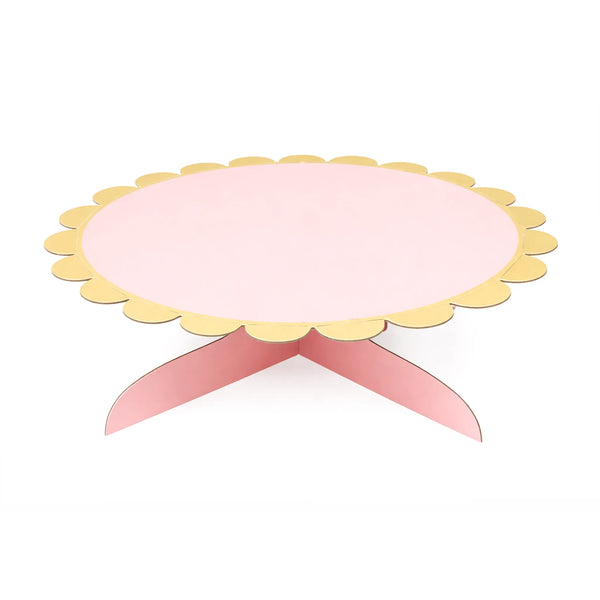 12 Inch Pastel Pink Paper Cake Stand with Gold Edge