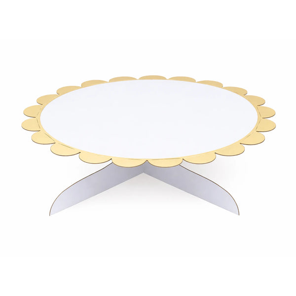 12 Inch White Paper Cake Stand with Gold Trim