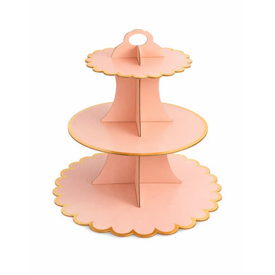 14 Inch Pink 3 Tier Paper Cupcake Stand Dessert Table Display