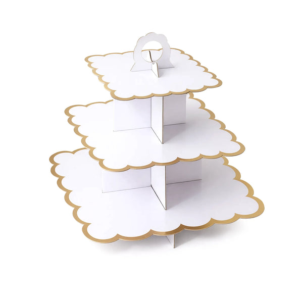 14 Inch White 3 Tier Paper Cupcake Display Stand