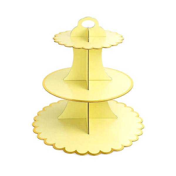 14 Inch Yellow 3 Tier Paper Cupcake Stand Dessert Display