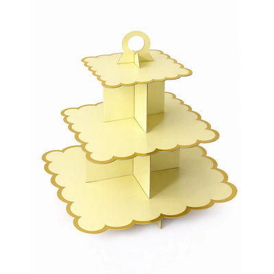 14 Inch Yellow 3 Tier Paper Cupcake Party Stand