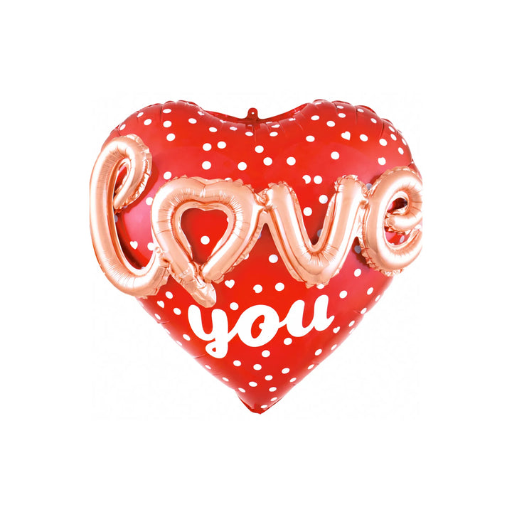 24 Inch Red Heart Love You Foil Balloon with Rose Gold Letters – Romantic Party Decor
