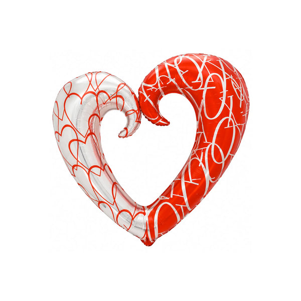 42 Inch Red and Silver Heart Foil Balloon with Love Pattern – Valentine’s Party Decoration