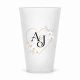 Orchid wedding monogram design on the original 16 oz clear frosted cup