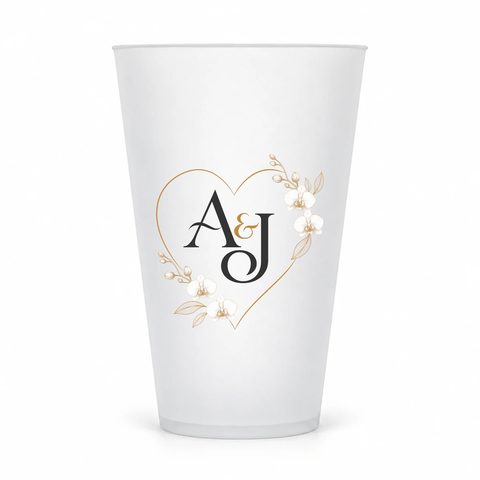 Personalized Wedding Monogram Cups — 16 oz Clear Frosted