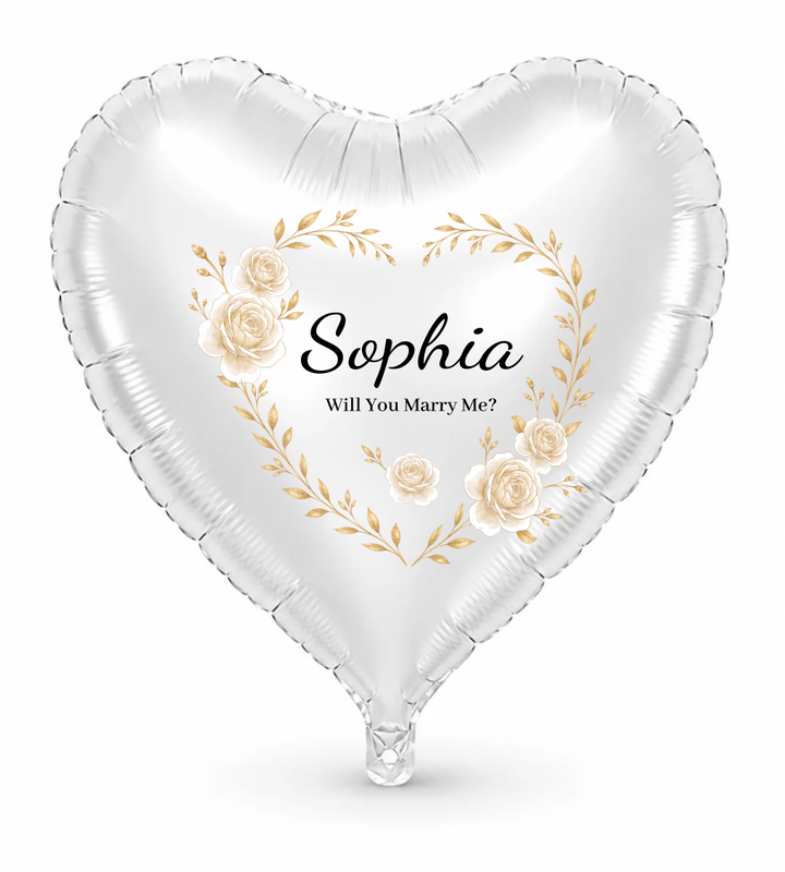 White Rose Proposal Personalized Balloon — original artwork on balloon