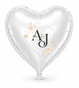 White Rose Half Heart personalized wedding monogram on a white heart balloon