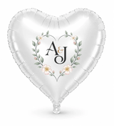 Wildflower personalized wedding monogram on a white heart balloon