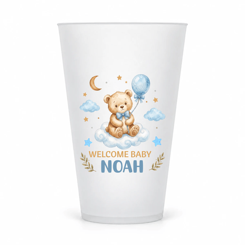 Welcome Baby Personalized 16 oz Clear Frosted Cups — Blue, Pink or Sage