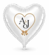 Pearl & Bow personalized wedding monogram on a white heart balloon