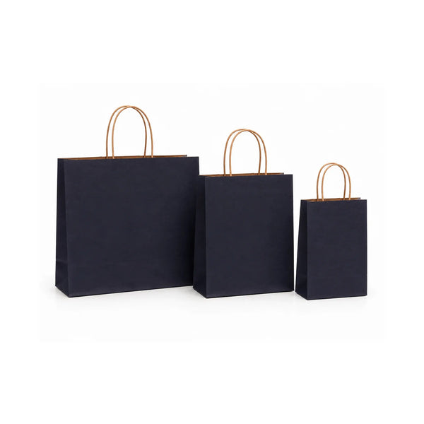 Navy Blue Paper Gift Bags with Kraft Handles, 15 Pack – Assorted Sizes