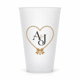 Pearl & Bow wedding monogram design on the original 16 oz clear frosted cup