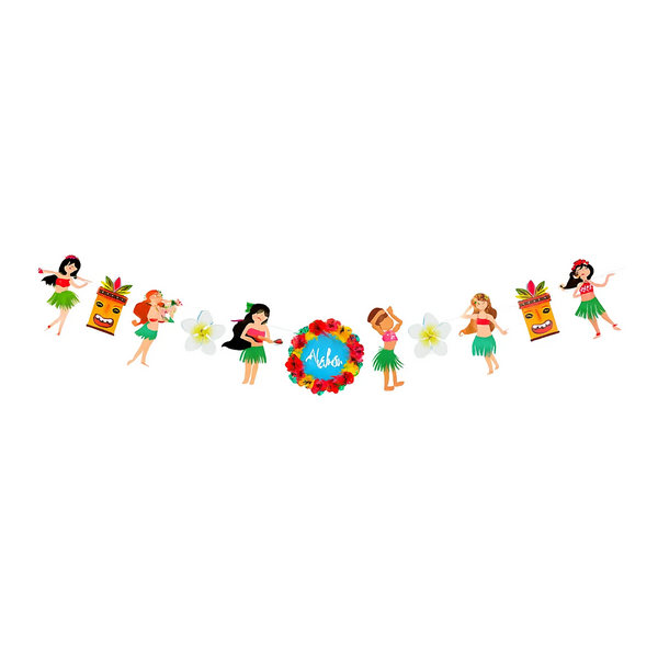Aloha Hula Dancers Paper Banner - Tropical Luau Garland