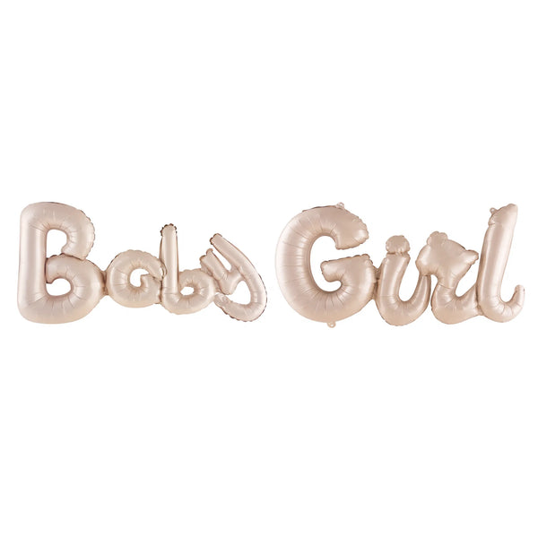 Beige Baby Girl Foil Letter Balloons – 38.6 Inch Baby Shower Decoration