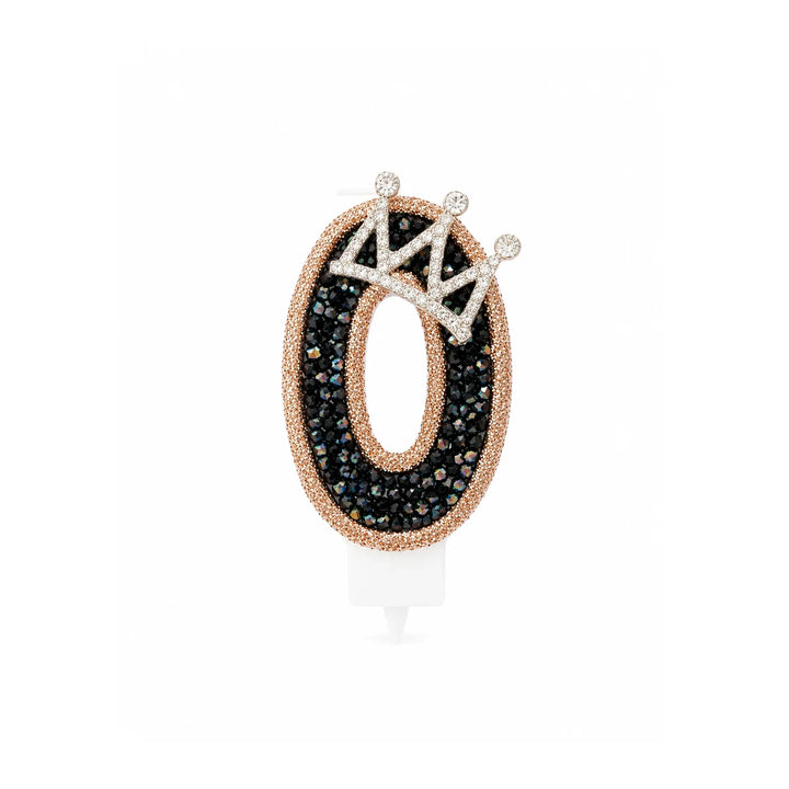 Black Crystal Crown Number Birthday Candle 0 with Gold Shimmer Edge