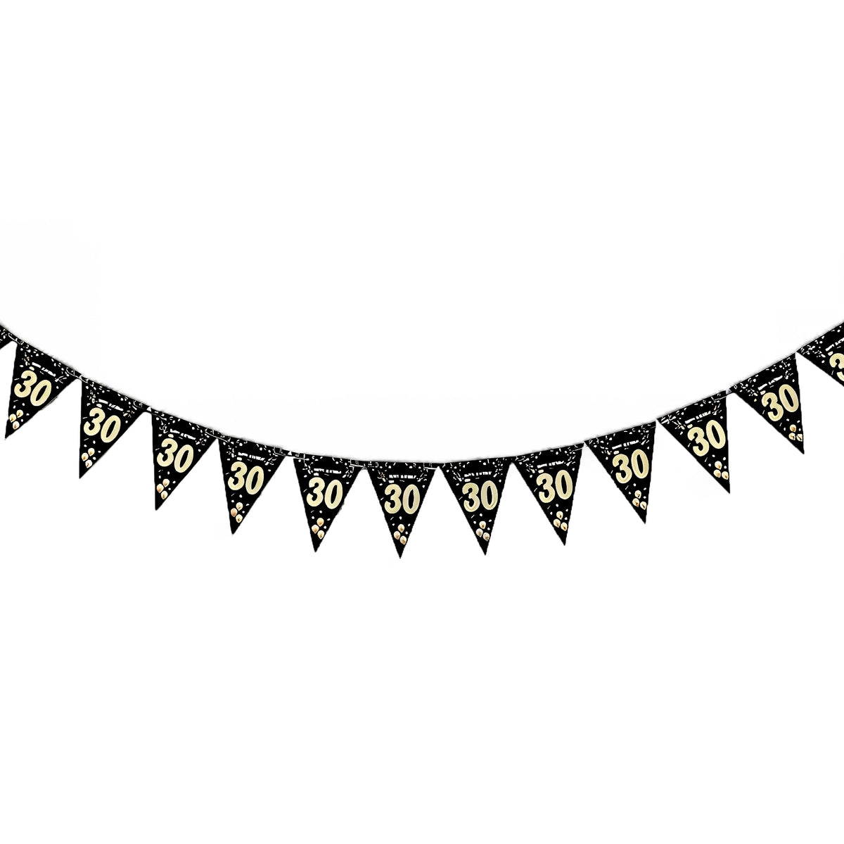 Black & Gold 30th Birthday Pennant Banner