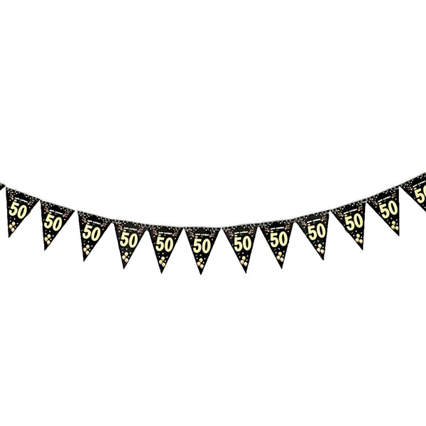 Black & Gold 50th Birthday Pennant Banner