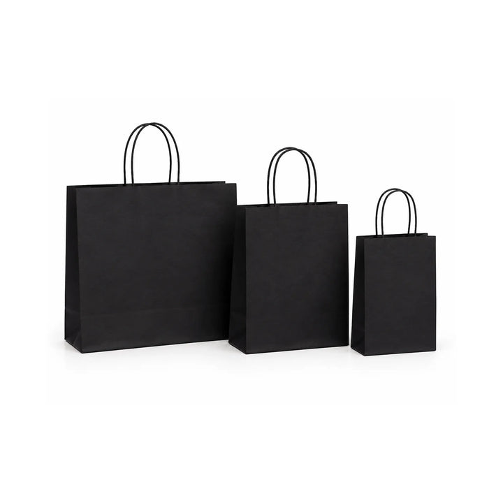 Black Paper Gift Bags with Handles, 15 Pack – Small Medium Large Sizes