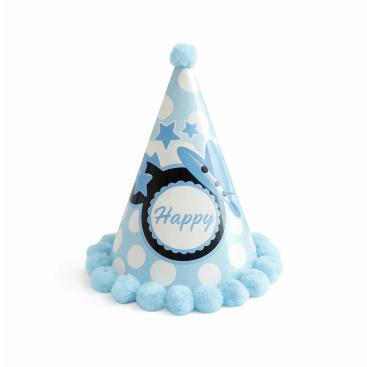 Happy Birthday Pom Pom Party Hat for Boys Birthday Celebration