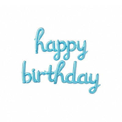 Blue Happy Birthday Script Foil Balloon Banner for Boys Birthday Party Decorations