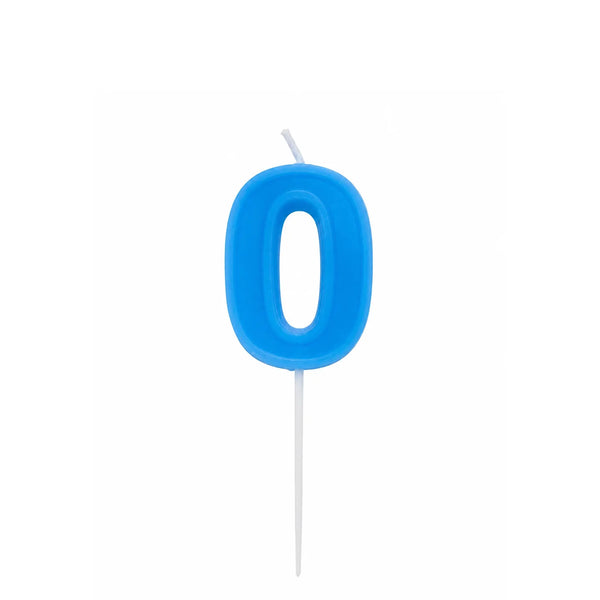 Blue Number 0 Birthday Candle – Cake Candle with White Pick