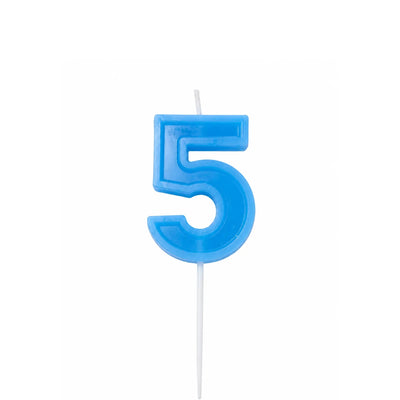 Blue Number 5 Birthday Candle – Cake Candle with White Pick