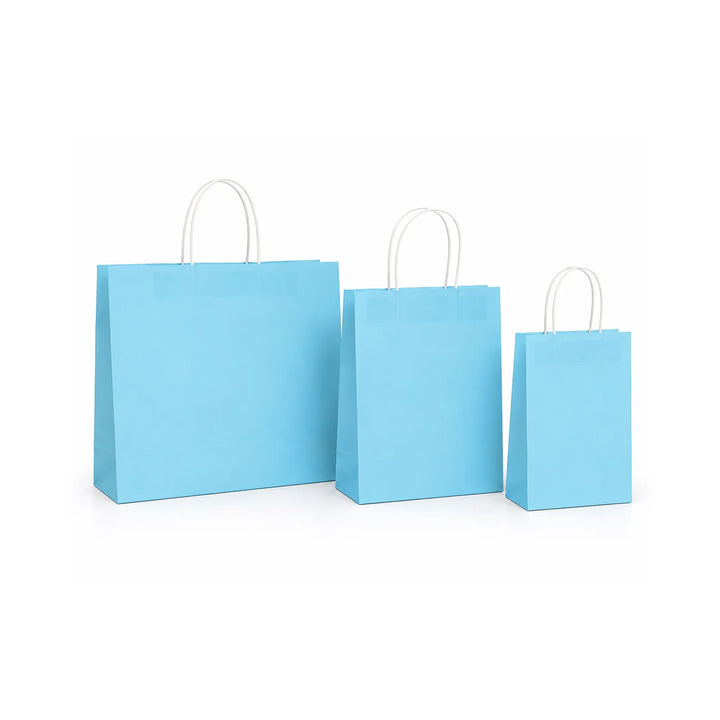 Blue Paper Gift Bags with Handles, 15 Pack – Small Medium Large Sizes