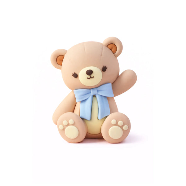 Blue Sitting Teddy Bear Cake Topper – 2.8in Height