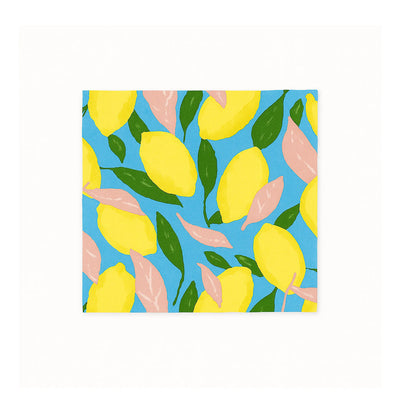Bright Lemon Pattern Napkin, 6.5-inch – Yellow Lemons on Blue