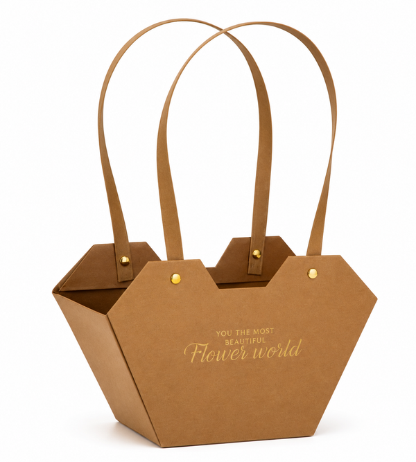 Brown Flower Gift Bag with Handles – Rustic Floral Gift Bag