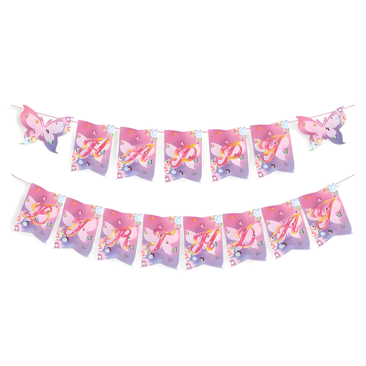 Butterfly Happy Birthday Banner in pink and purple