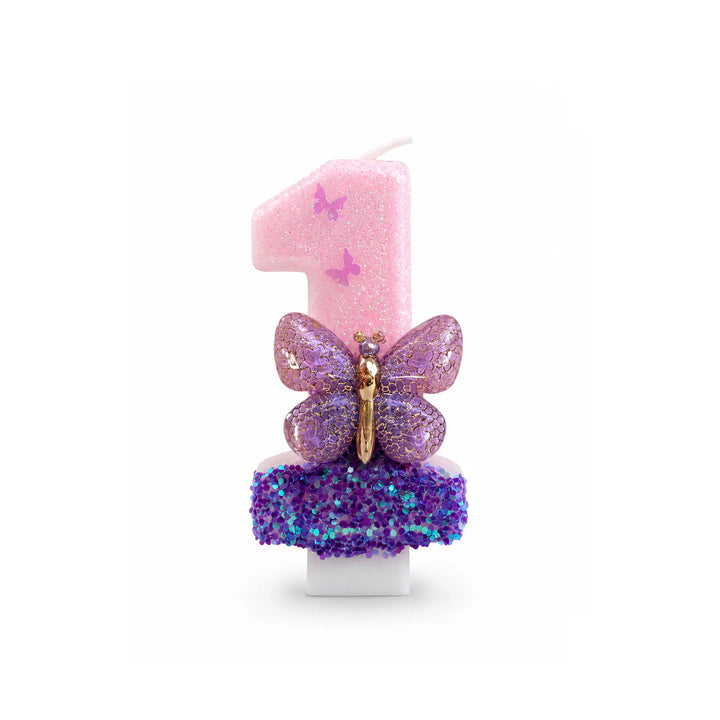 Pink and Purple Butterfly Number 1 Birthday Candle