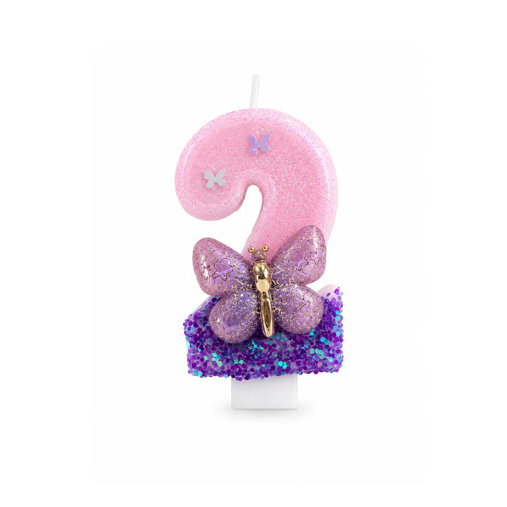 Pink and Purple Butterfly Number 2 Birthday Candle