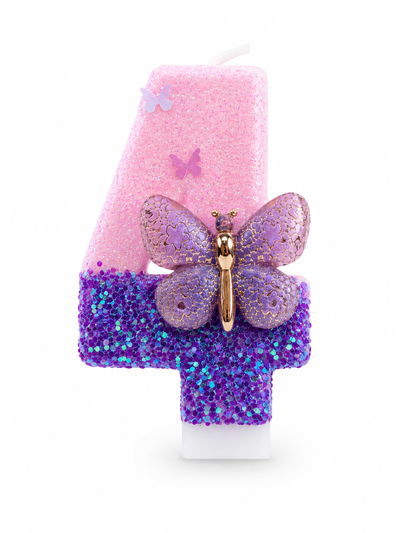 Pink and Purple Butterfly Number 4 Birthday Candle