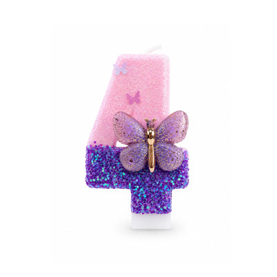 Pink and Purple Butterfly Number 4 Birthday Candle