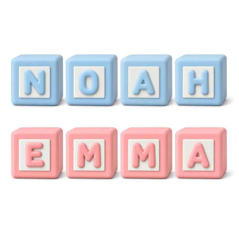 Personalized pastel baby name blocks showing example names
