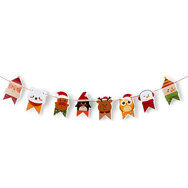 Christmas Cartoon Animal Paper Banner with Santa and reindeer
