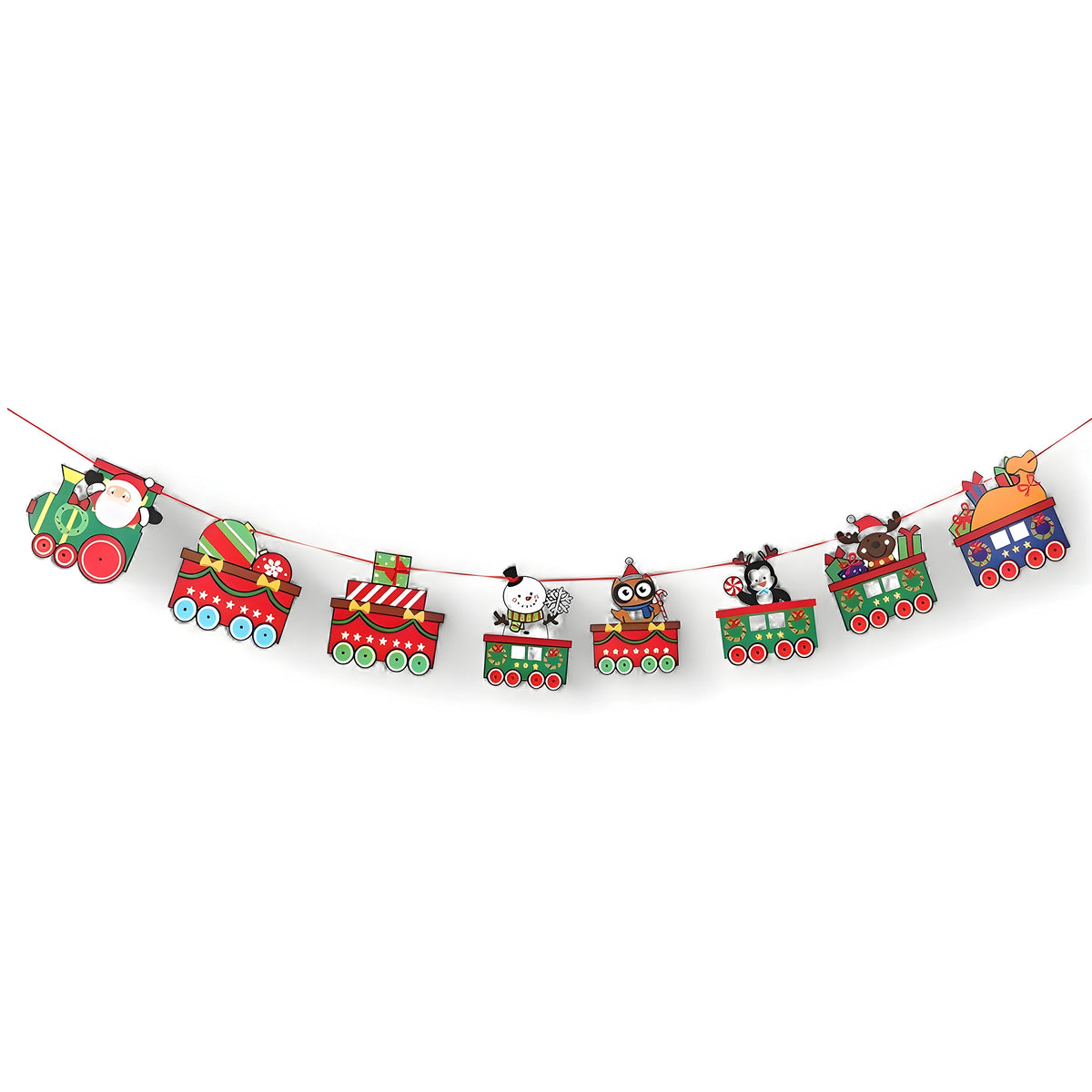 Christmas Cartoon Train Banner with Santa, reindeer, and snowman