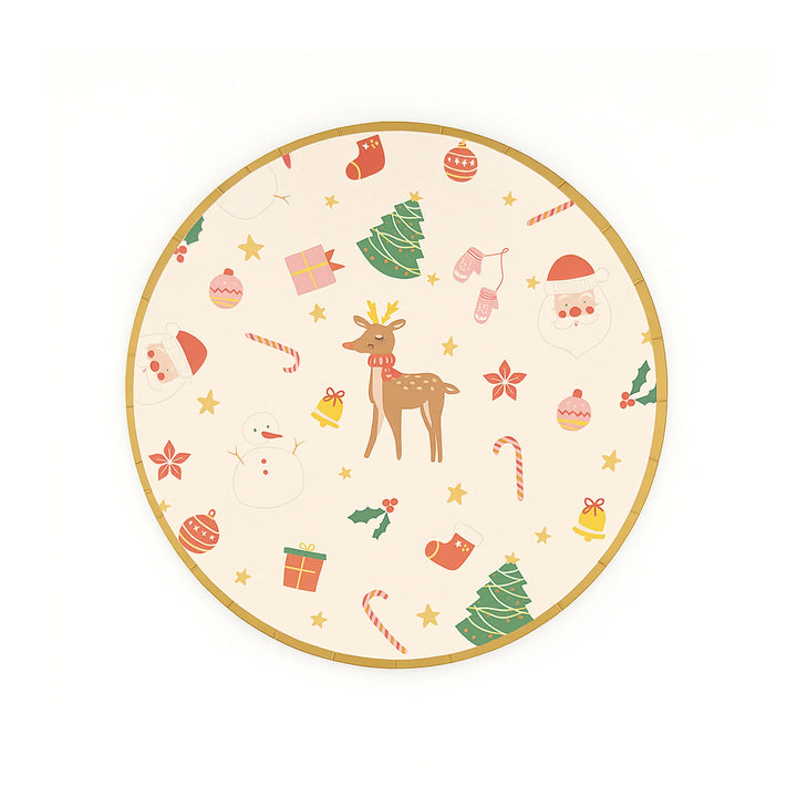 Round Christmas Icons Plate, 9-inch – Reindeer, Tree, Santa