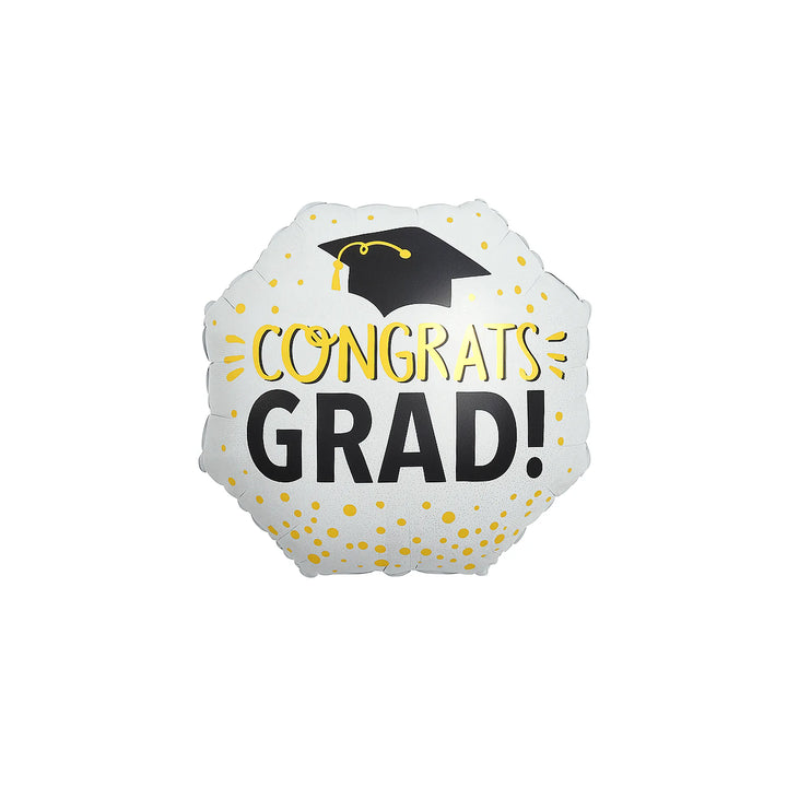 Congrats Grad Gold Confetti Foil Balloon - Style 1 (Black GRAD)