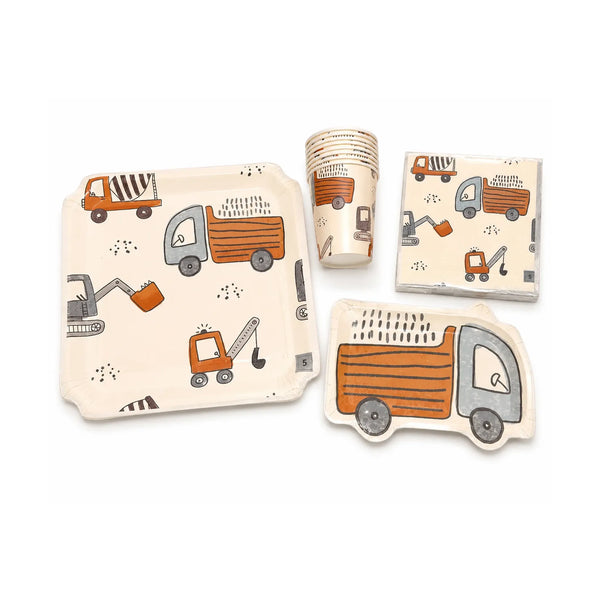 Construction Party Tableware Set for 8 with Truck Plates, Cups, and Napkins