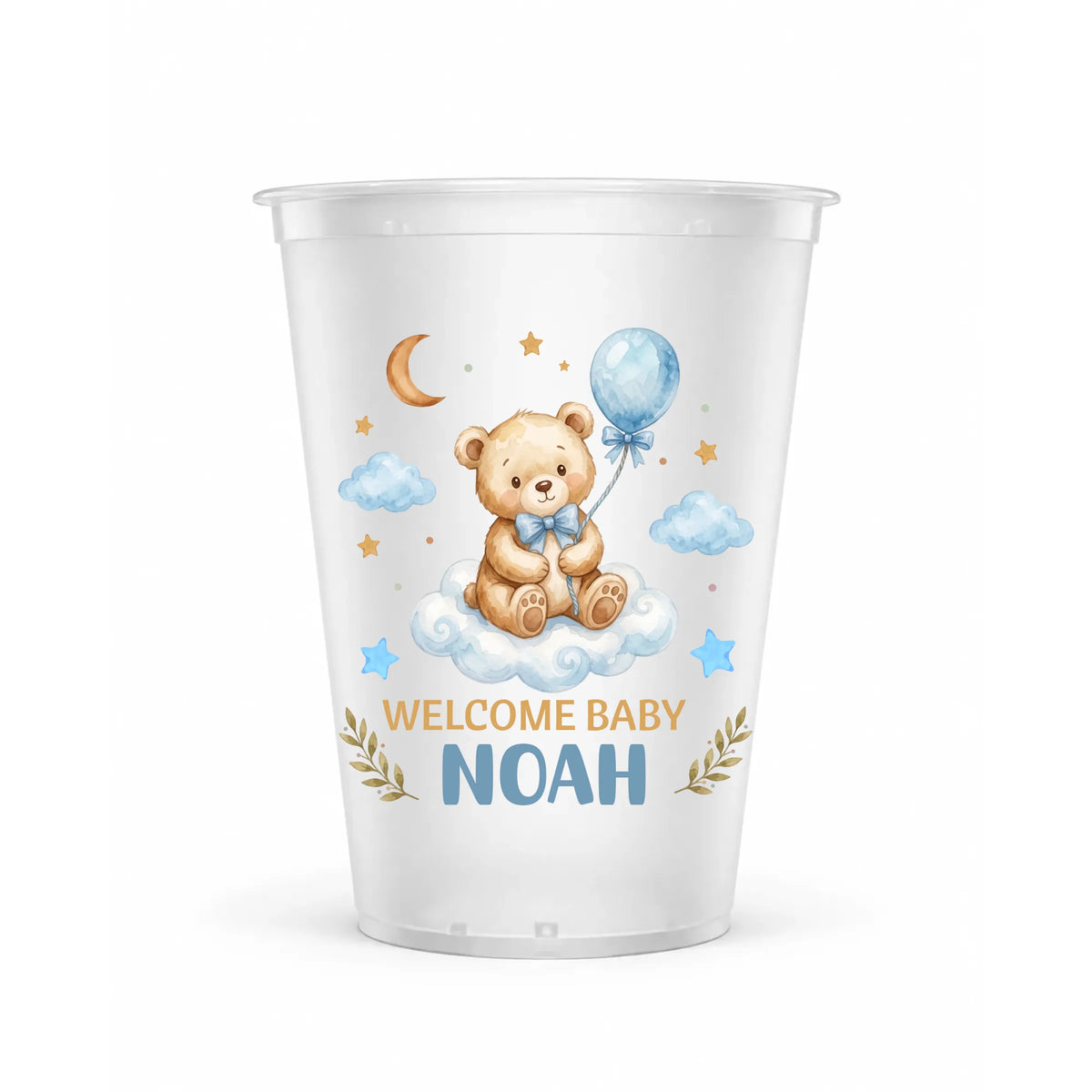 Teddy Bear Baby Shower Cups - Personalized Frosted Cups 12oz